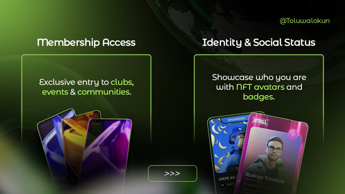 TOluwalokun's tweet image. It&apos;s Day 6 of #30daysweb3designchallenge .

The task was to create visuals entailing some uses of NTFs. 

Dey with me!!👇.