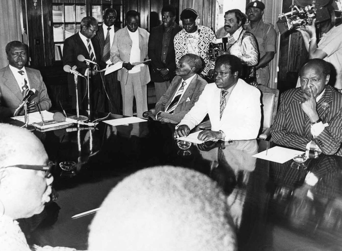 Daniel arap Moi addresses the nation in August 1978, just hours after being sworn in as Acting President following the death of Jomo Kenyatta. His succession faced earlier opposition from the 1976 'Change-the-Constitution' movement, which sought to block the Vice-President from