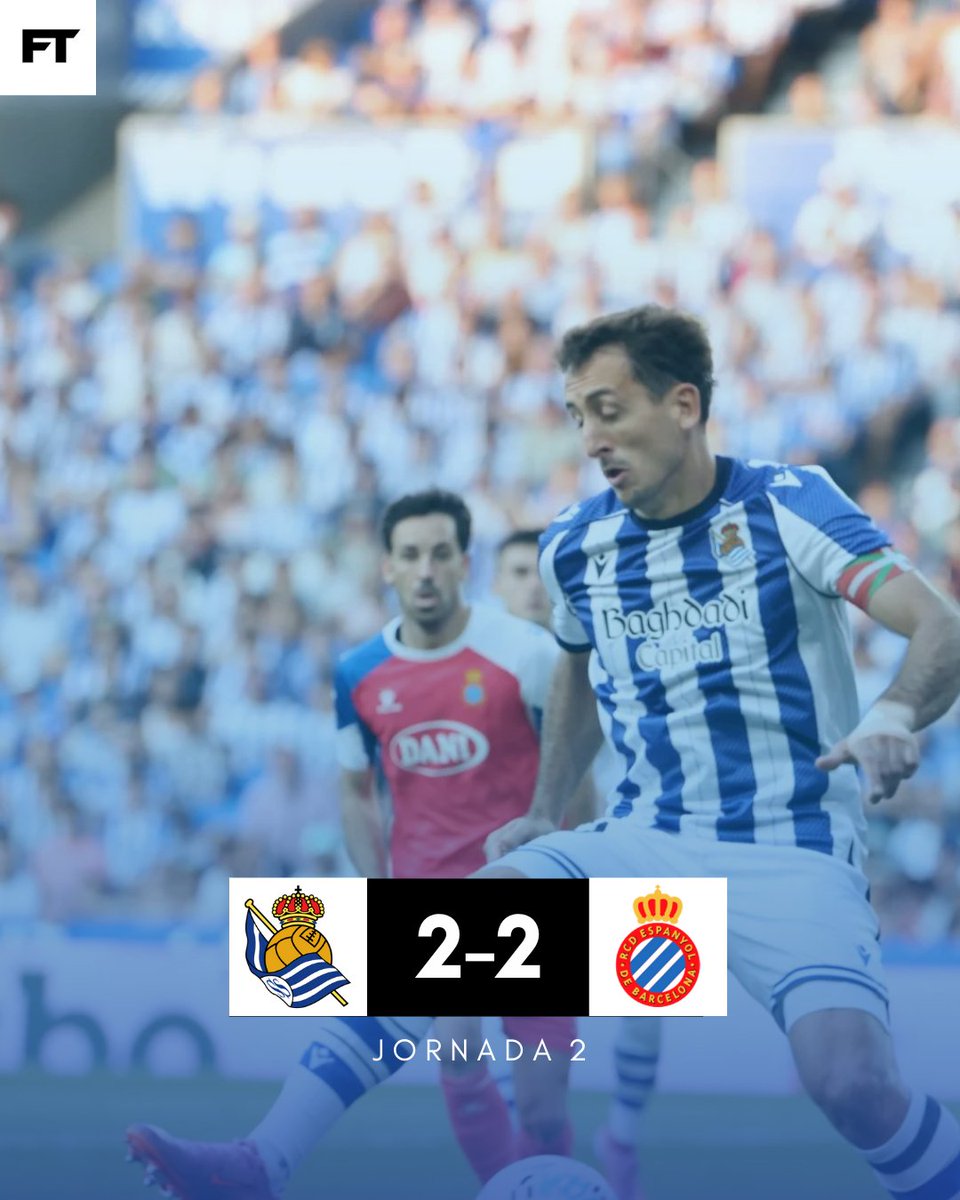 FootballTimee__'s tweet image. 🕛 FINAL | 2-2

La Real Sociedad y el Espanyol se reparten los puntos en el Reale Arena.

| Pere Milla (10'), Javi Puado (45+1')
| Barrene (61'), Óskarsson (69')