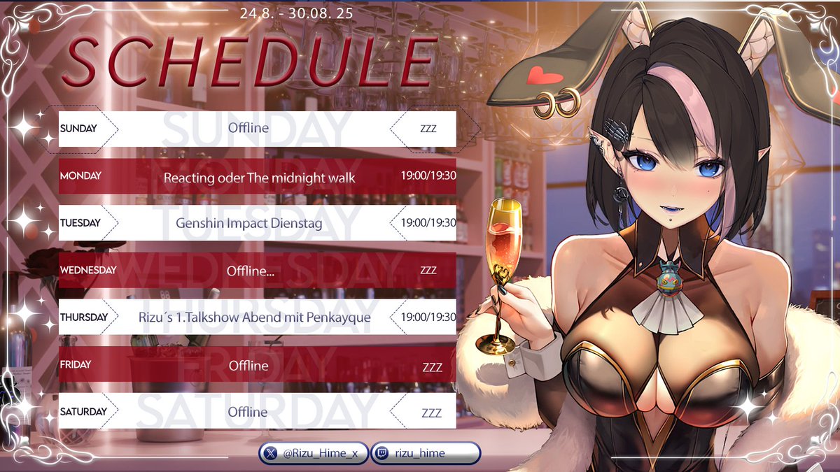 Neue Woche, neuer Streamplan~ <3

#vtuber #streaming #GERVtuber #twitchstream #TwitchDE