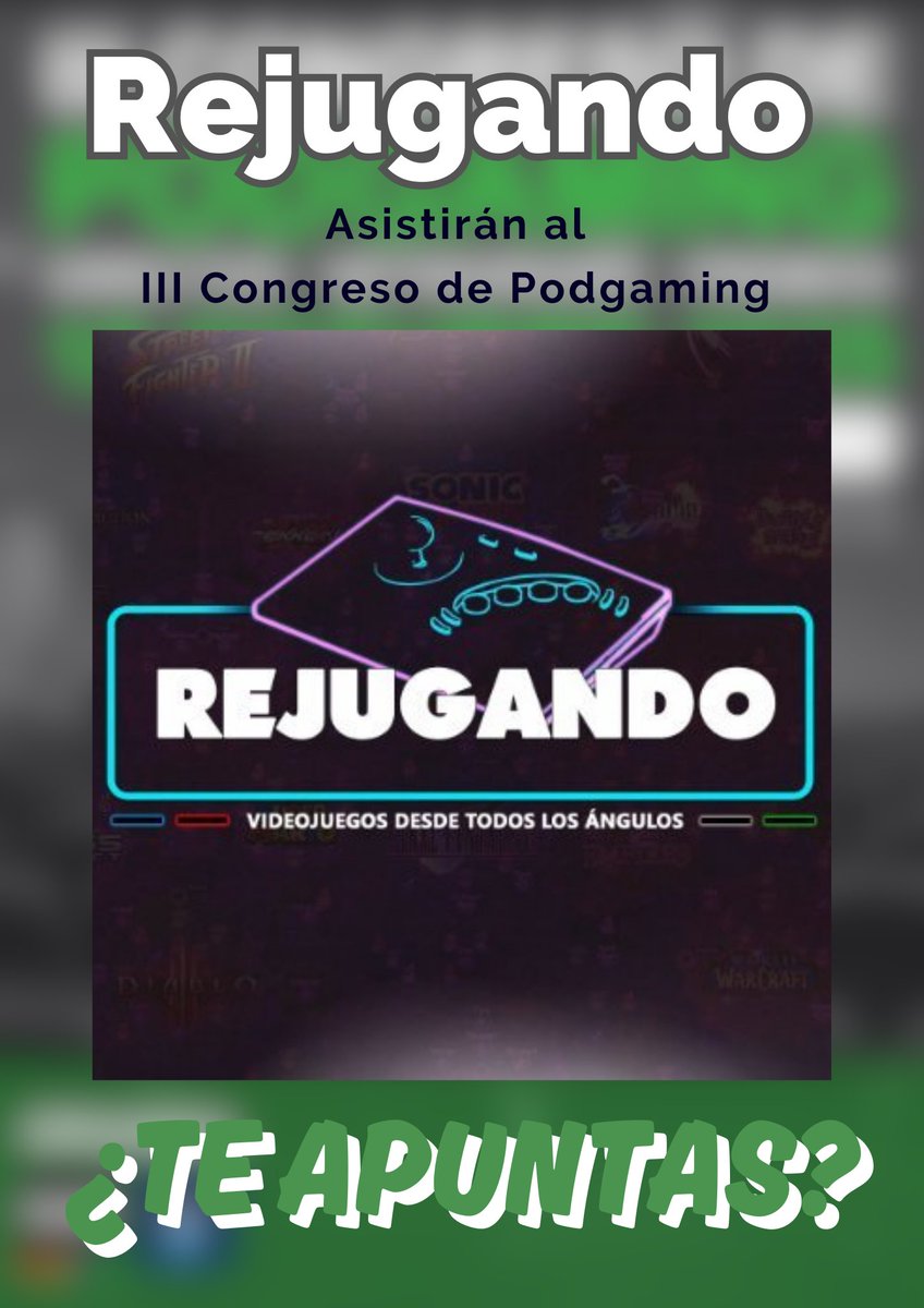 🎙️ GAMELX™ 🐦 (@gamelx) on Twitter photo El pódcast <a href="/ReJugando/">Rejugando Podcast🕹️</a> asistirá al III Congreso de Podgaming.
¿Te apuntas?
#congreso #podgaming El pódcast <a href="/ReJugando/">Rejugando Podcast🕹️</a> asistirá al III Congreso de Podgaming.
¿Te apuntas?
#congreso #podgaming