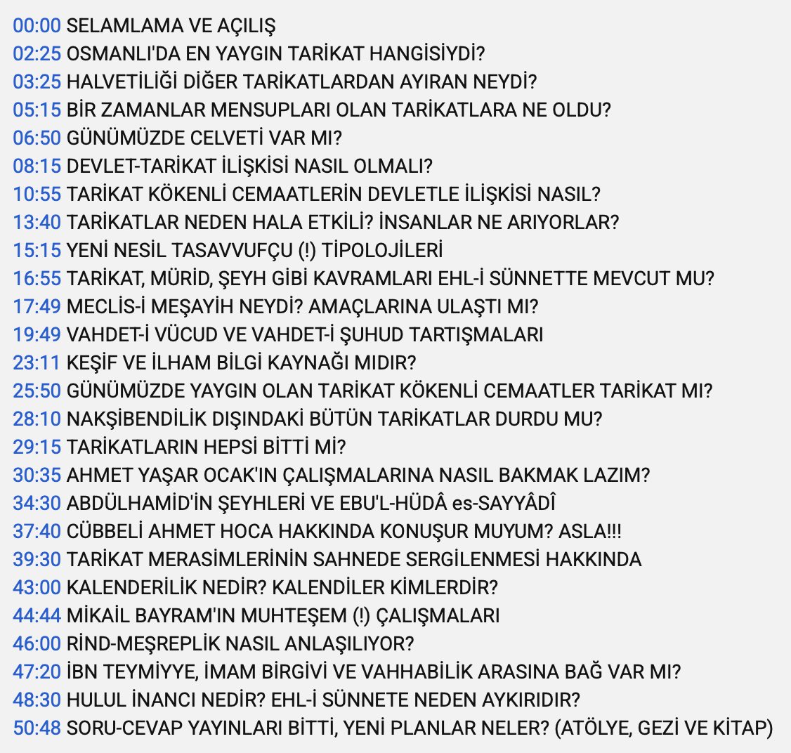 🚪Yaklaşık 7 saat süren tasavvuf ve tarikatlar hakkında soru-cevap konseptli “Tekkenin Arka Odası” serisini tamamladık. 

🔗Son bölümün linkini bırakıyorum: 

youtube.com/live/UsFzT5mCO…