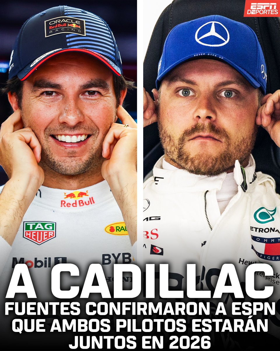 ESPNDeportes's tweet photo. Checo Pérez y Valtteri Bottas serán compañeros de escudería en 2026, ambos correrán en el equipo de Cadillac. 🔥 🏎️ https://t.co/6byFnAWsyQ