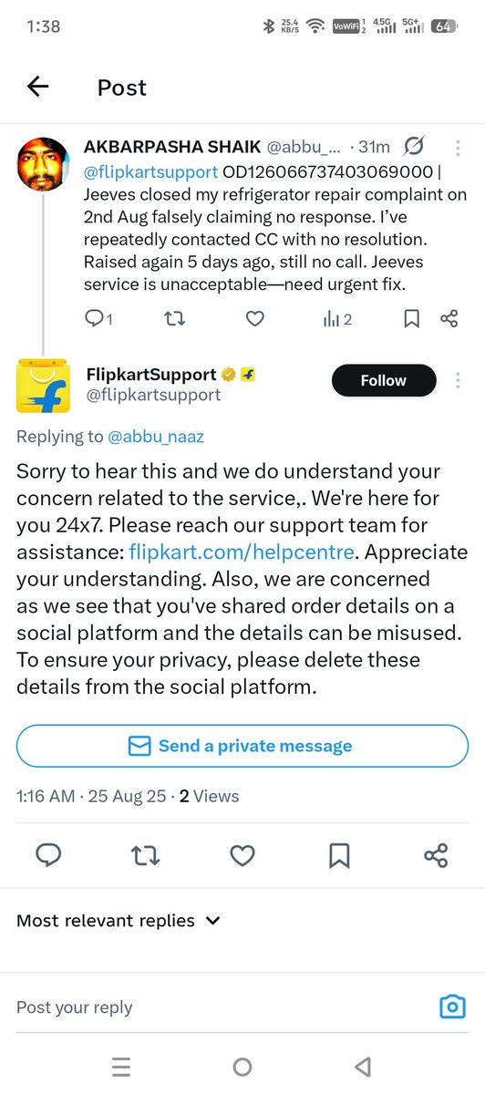abbu_naaz's tweet photo. @flipkartsupport Nothing improved after this conversation https://t.co/MEI5ThlHM5