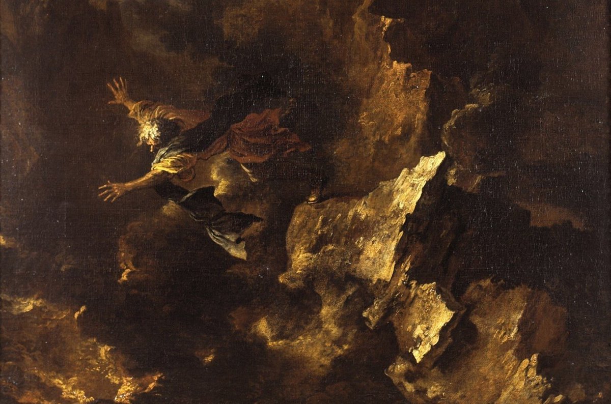 إحدى أشهر لوحات الإيطالي سلفاتور روزا هي "موت ايمبديكليس". وفيها يظهر الفيلسوف اليوناني وهو يغرق في جحيم بركان إتنا. قيل إنه ألقى بنفسه ليثبت لأتباعه انه مقدّس وخالد! ولسذاجته اعتقد أنه سيُبعث كإله بين البشر. والناس في زمانه كانوا يؤمنون بقدرته على التحكّم بالرياح والنار والمطر.