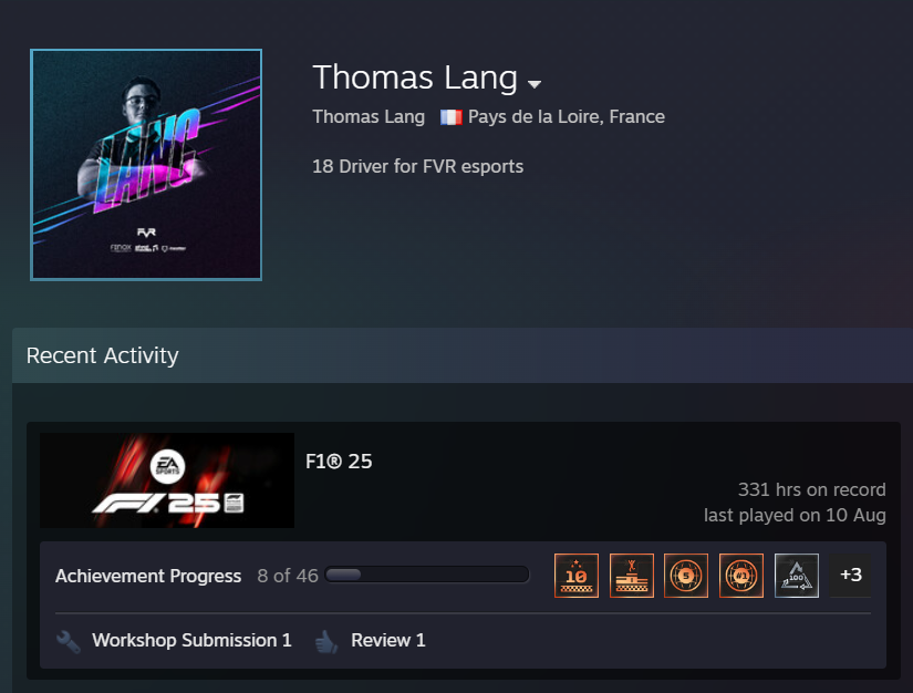 1) I'd like to address a situation which took place in tonights CTC round around Qatar.

Tonight in the R2 of CTC, someone joined the lobby under my Name, and caused a mandatory restart. I am in France now, and haven't touched the game since the 10th of August (as proven below)