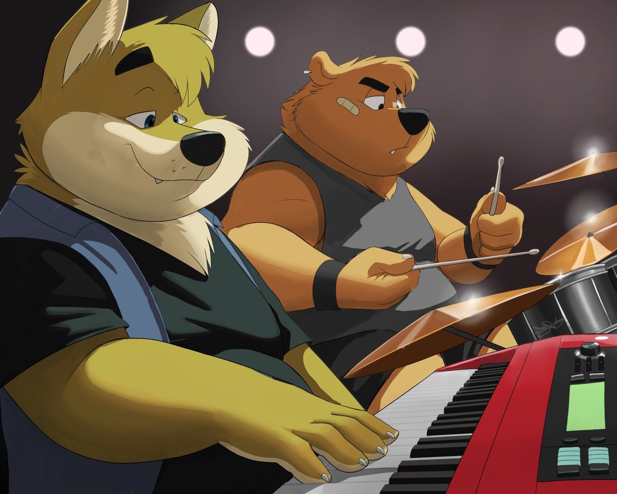 Drums and keys. 

Not really wanting to dwell on my problem too much. I decided to finish an old sketch from last year. Was a struggle but I got through it. I just included the Gunther pic because these two pictures were originally meant to be together.