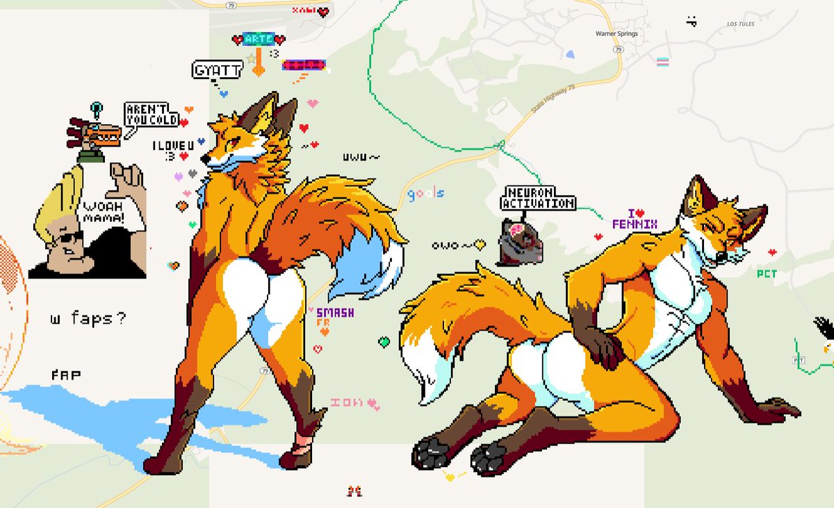 We got two now! >:0
 left side fennix is mine and the right side fennix it's from <a href="/mitsufoppie/">mitsu 𓃦</a> 🙏 

I wonder if other people fill the area with more Fennix pixel art. 🤔
wplace.live/?lat=33.271761…