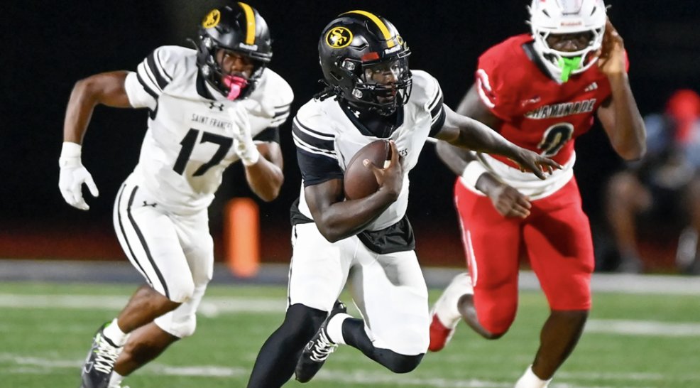 CodyThorn's tweet photo. ICYMI from last night: St. Frances hammers Chaminade-Madonna on ESPN2

@JaeOynWilliams4 throws 2 TDs to @jlegree24 and runs for another in blowout win for St. Frances 

@Jaylenburke1_ and @BrooksNir showcased a strong running game as well for the Panthers

https://t.co/3uVsbzUjEc https://t.co/jgR3e4NeHG