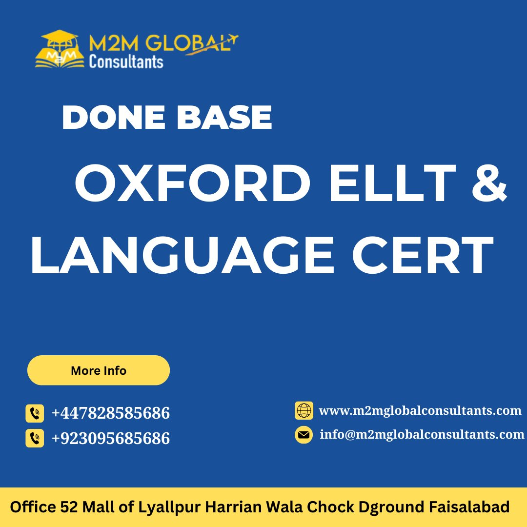 M2MGConsultants's tweet photo. LRW+Speaking done base OXFORD ELLT LANGUAGE CERT
📷 Contact M2M Global Consultants Today!
📷 UK: +44 7828 585686
📷 Pakistan: 0309 5685686
📷 info@m2mglobalconsultants.com
📷 https://t.co/VMVesCiJ25
#M2MGlobalConsultants #OxfordELLT #TOEFLiBT #LanguageCert #StudyAbroad https://t.co/Rt7ModbkAT