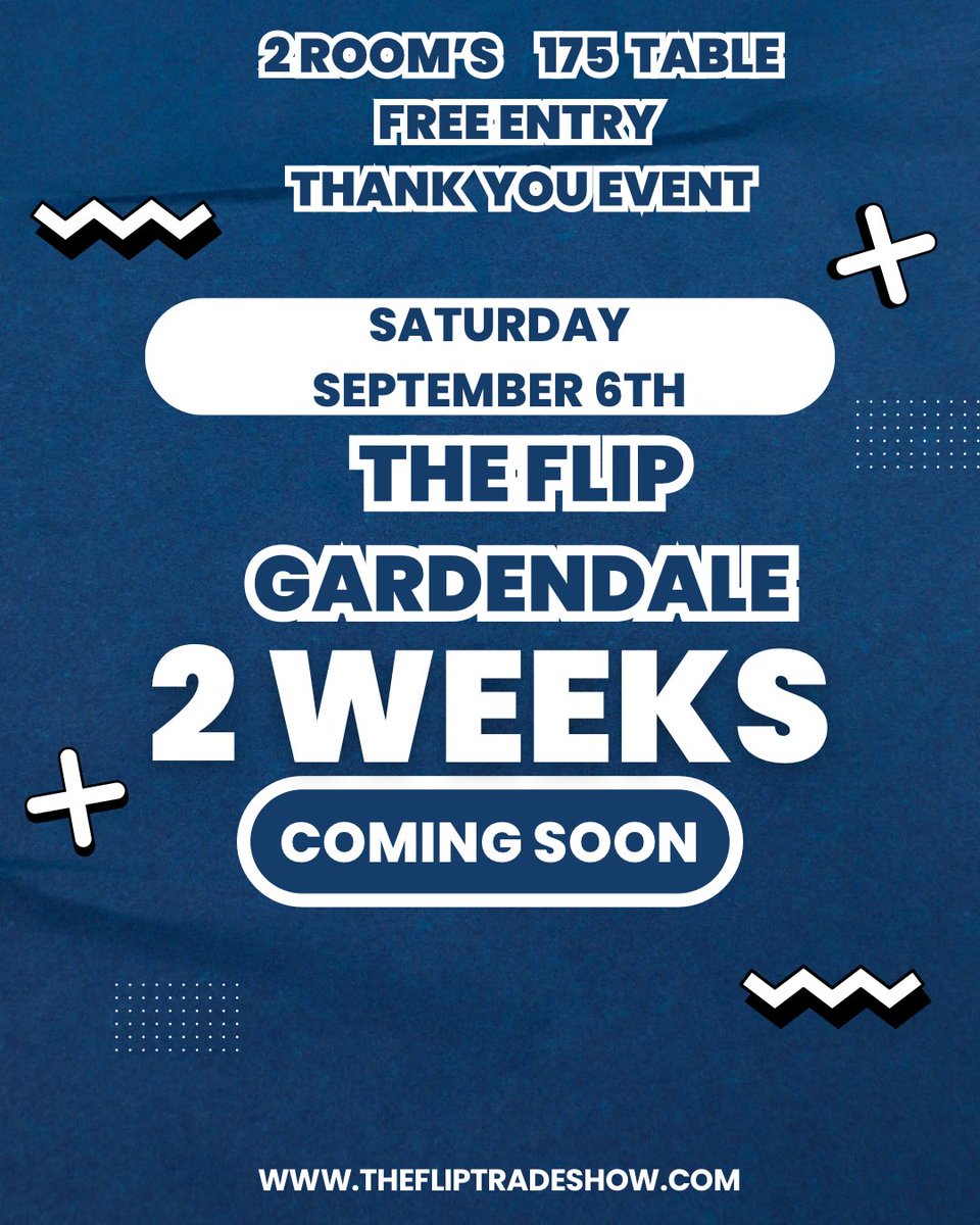 The Flip Trade Show (@fliptradeshow) on Twitter photo 2 Weeks till we are in Gardendale!
If You or Know Someone that would like to become a vendor at our next show!
Please Email US
Email- TheFlipTradeShow@Gmail.com
Or
Check Out Our Website
thefliptradeshow.com
— 2 Weeks till we are in Gardendale!
If You or Know Someone that would like to become a vendor at our next show!
Please Email US
Email- TheFlipTradeShow@Gmail.com
Or
Check Out Our Website
thefliptradeshow.com
—