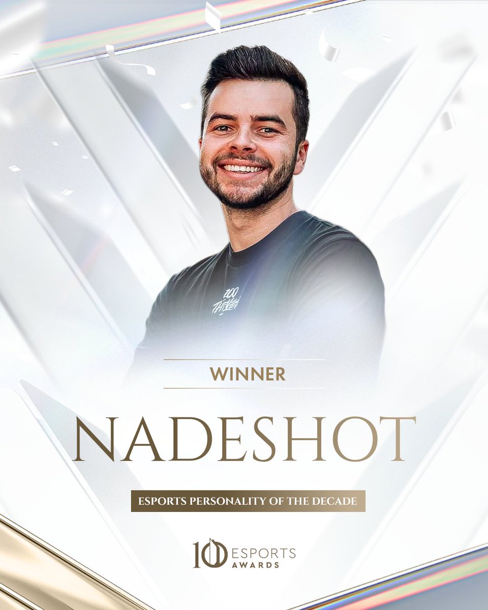 Esports Awards (@esportsawards) on Twitter photo The winner of the Esports Personality of the Decade award is...
<a href="/Nadeshot/">100T Nadeshot</a>
Congratulations! The winner of the Esports Personality of the Decade award is...
<a href="/Nadeshot/">100T Nadeshot</a>
Congratulations!