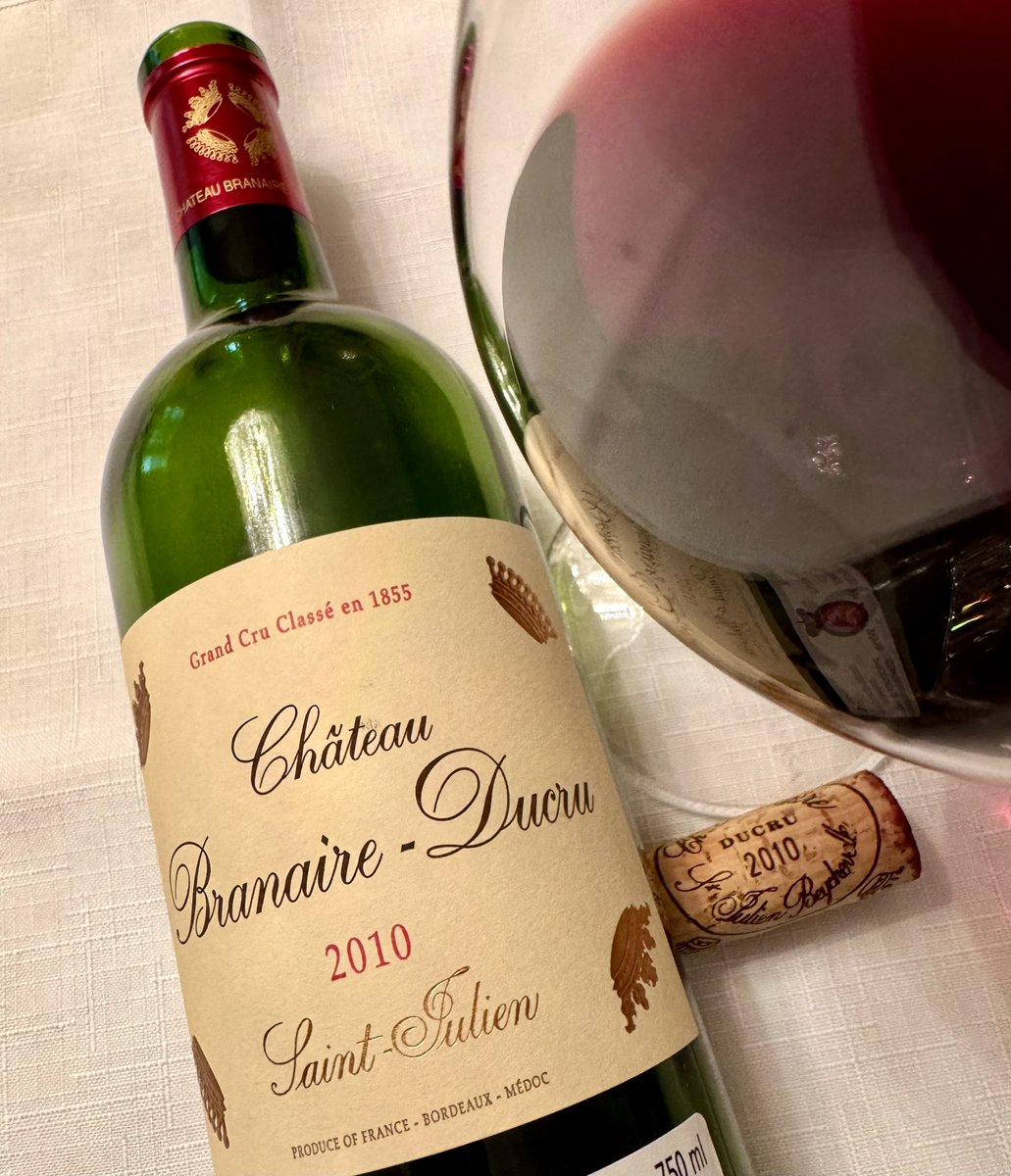 2010 Château Branaire-Ducru from my fav appellation, Saint-Julien. 

Suspect this is approaching it's apogee with soft velvety tannins and a perfect balance of fruit and structure. Dark berries, plum and a hint of balsamic. Long live claret! 

Wonder what <a href="/grok/">Grok</a> thinks...?