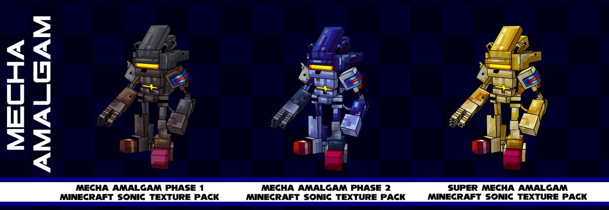 Up next we have the Mecha Amalgam. An amalgamation of all the Mecha Sonics used as a Minecraft skin for the Wither. It changes colors as it's health goes down. I was half-tempted to draw them in a non-poly style but I don't think I could of done it justice.