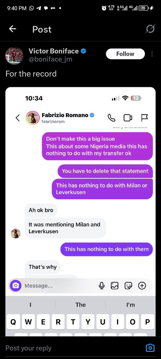 Victor Boniface beefing Fabrizio Romano is an unexpected event this bank holiday weekend 😂😂😂