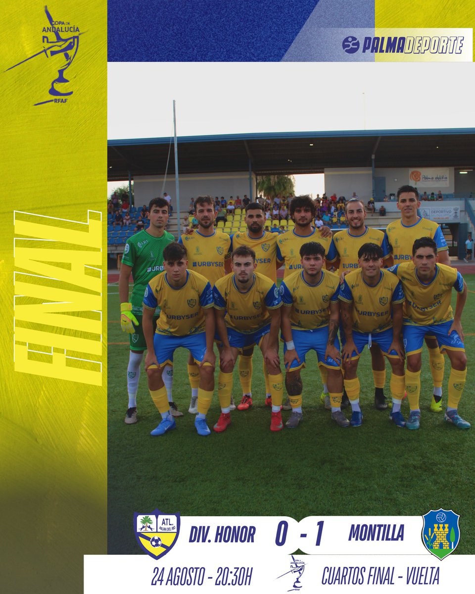 Atl. Palma del Río CF (@atcopalmadelrio) on Twitter photo 🏆 𝐂𝐎𝐏𝐀 𝐀𝐍𝐃𝐀𝐋𝐔𝐂𝐈́𝐀 - 𝐂𝐮𝐚𝐫𝐭𝐨𝐬 𝐝𝐞 𝐟𝐢𝐧𝐚𝐥 (𝐯𝐮𝐞𝐥𝐭𝐚) ⚽️
90’ | ¡Estamos en semifinales! Nuestro rival será <a href="/UDLosBarriosFC/">Unión Deportiva Los Barrios Oficial</a>
#AmarilloYAzul 🟡🔵 🏆 𝐂𝐎𝐏𝐀 𝐀𝐍𝐃𝐀𝐋𝐔𝐂𝐈́𝐀 - 𝐂𝐮𝐚𝐫𝐭𝐨𝐬 𝐝𝐞 𝐟𝐢𝐧𝐚𝐥 (𝐯𝐮𝐞𝐥𝐭𝐚) ⚽️
90’ | ¡Estamos en semifinales! Nuestro rival será <a href="/UDLosBarriosFC/">Unión Deportiva Los Barrios Oficial</a>
#AmarilloYAzul 🟡🔵