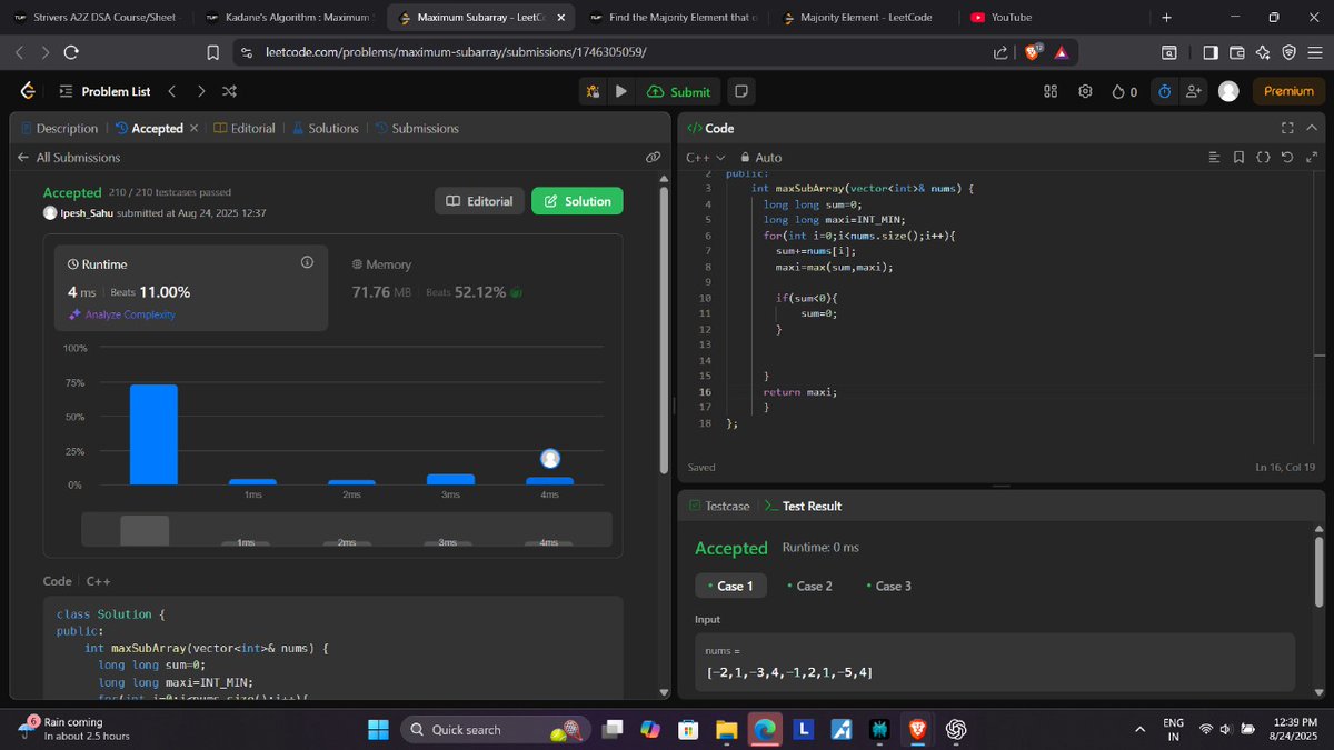 sahu_ipesh's tweet image. Day 4 of #100daysofcode 

-&amp;gt;  Solved maximum subarray on leetcode. 

-&amp;gt;Learned CSS: Flexbox, Grid, Positioning.

#buildinpublic #dsa #webdev