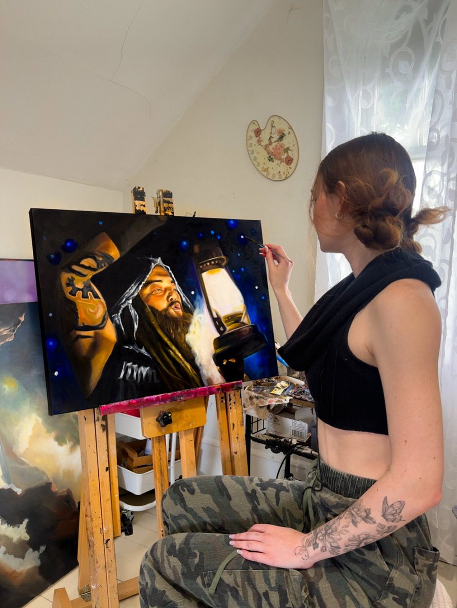 A painting of Bray Wyatt - keeping his lantern burning, and forever letting him in.🖤 

#braywyattforever