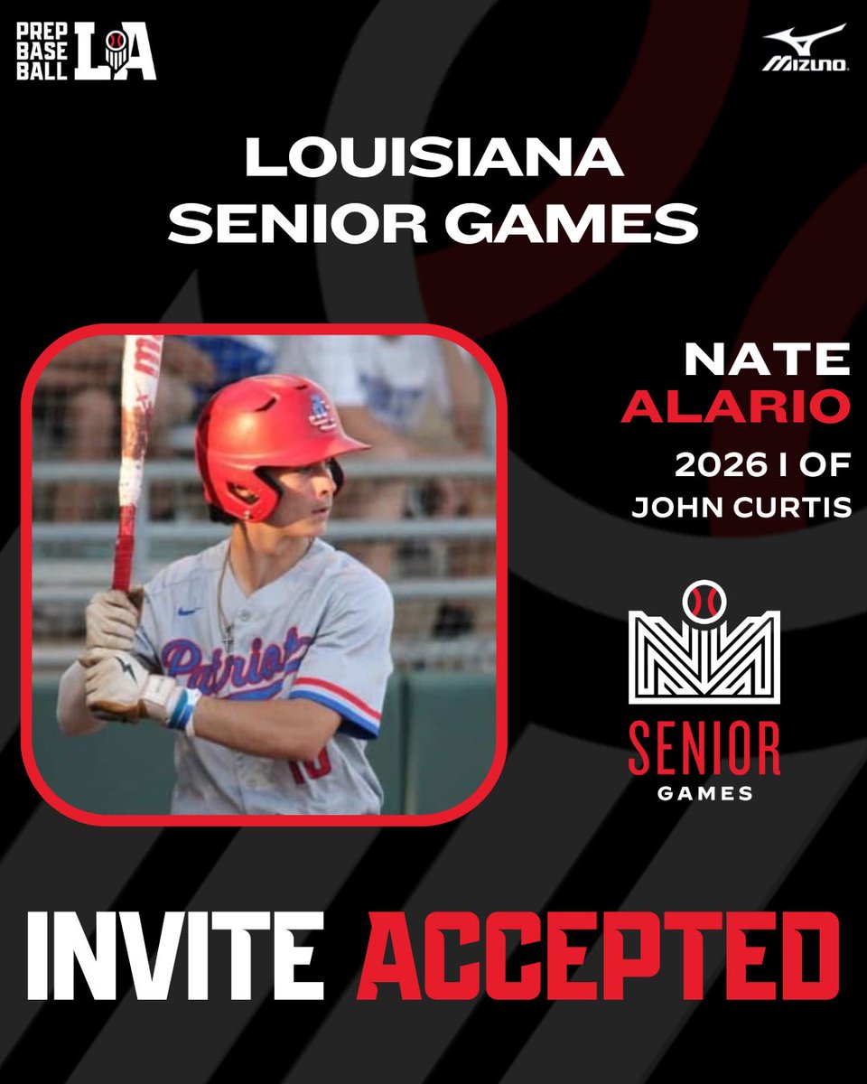 Prep Baseball Louisiana (@prepbaseballla) on Twitter photo ποΈ #πππππ§π’π¨π«πππ¦ππ¬ππ: ππ§π―π’ππ πππππ©πππ
2026 Nate Alario (John Curtis Christian HS) is headed to <a href="/LSUEBengalsBSB/">LSUE Baseball</a> on September 13th for the 2025 Louisiana Senior Games.
The former Sr. Future Gamer was a 9-5A All-District selection last spring. ποΈ #πππππ§π’π¨π«πππ¦ππ¬ππ: ππ§π―π’ππ πππππ©πππ
2026 Nate Alario (John Curtis Christian HS) is headed to <a href="/LSUEBengalsBSB/">LSUE Baseball</a> on September 13th for the 2025 Louisiana Senior Games.
The former Sr. Future Gamer was a 9-5A All-District selection last spring.