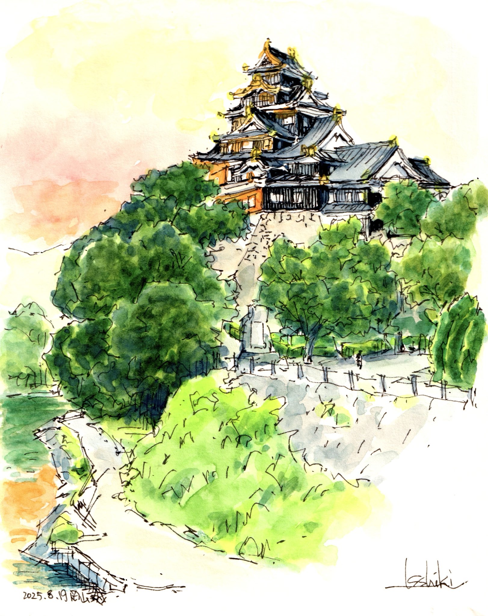 mads stage　水彩画 　城と湖の風景 Basics of watercolor painting ~ Tips for drawing mountains