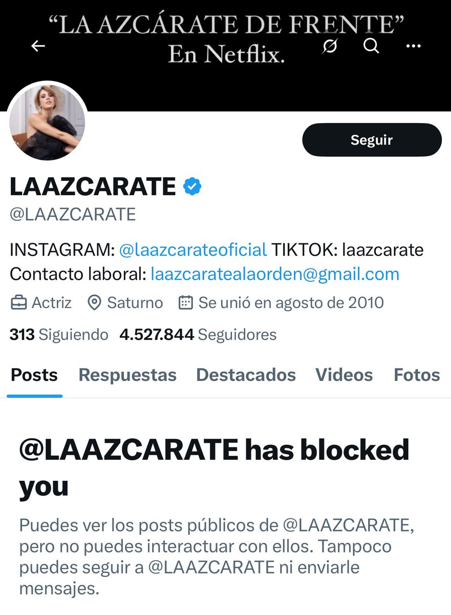 La Azcarate me bloqueó. Seguro no le gustan los chistes pesados… tan pesados como la avioneta de su marido.