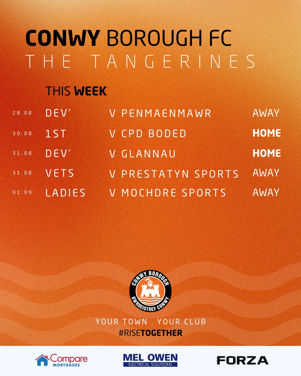 ConwyBoroughFC's tweet image. 🗓️ League and cup action awaits your #Tangerines teams this week!

#RiseTogether 🍊