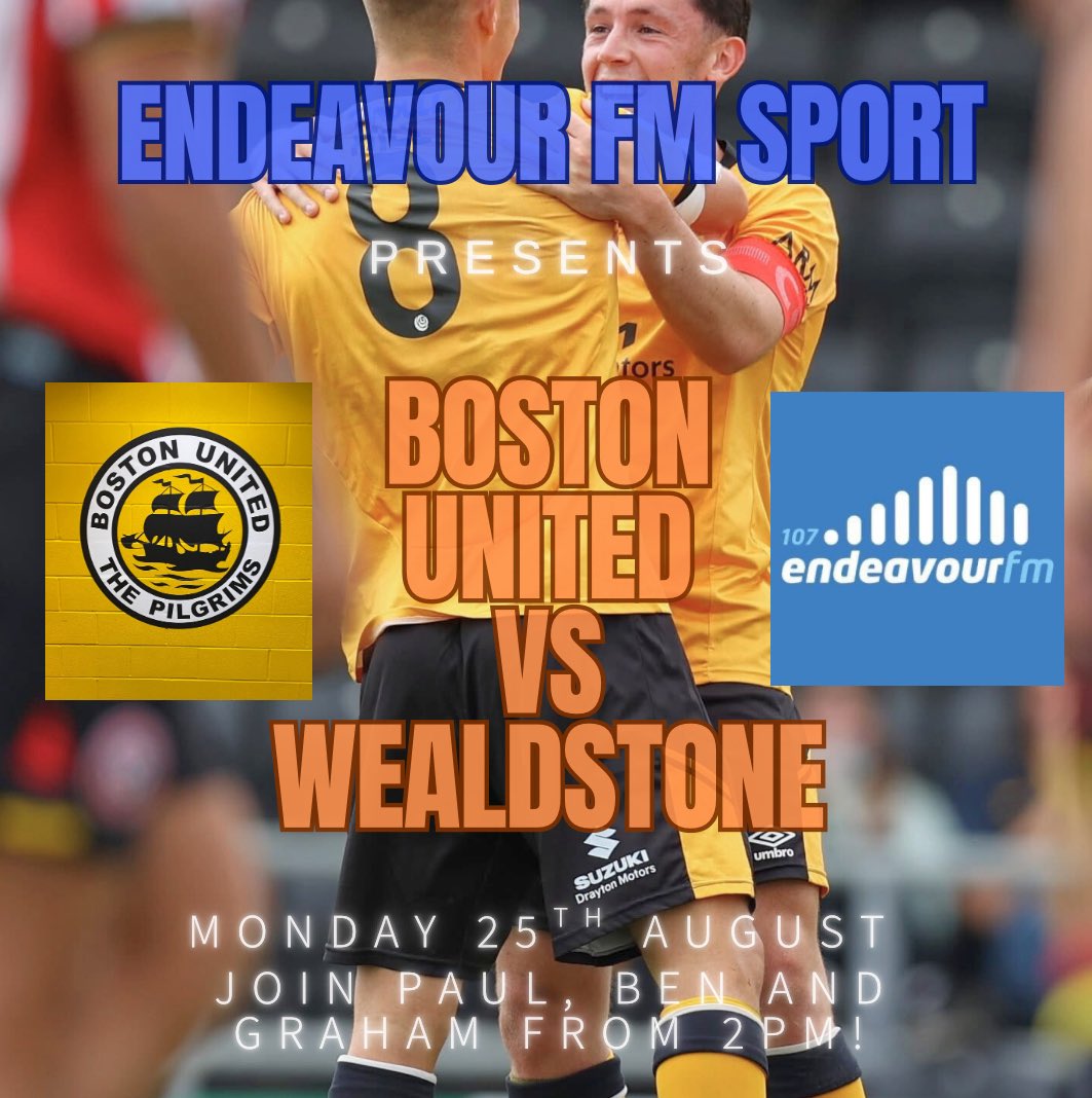 Join the team for LIVE <a href="/bostonunited/">Boston United</a> commentary tomorrow as part of a 5 HOUR BUFC BONANZA!! 

⚽️ Match build-up from 2pm
⚽️ LIVE commentary at 3pm
⚽️ Special Bank Holiday post match show 5-7pm

<a href="/endeavourfm/">107 Endeavour FM</a> 

#efmsport #BostonUnited #localradio