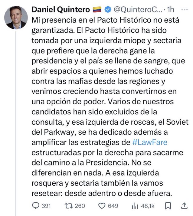 Miren a este hijueputa aparecido, que como ve su candidatura en riesgo, se pone a despotricar de las luchas que durante décadas ha dado la izquierda.

Aprovechemos esta efervescencia y calor para decirle que se largue, así a <a href="/petrogustavo/">Gustavo Petro</a> le encante este impresentable.