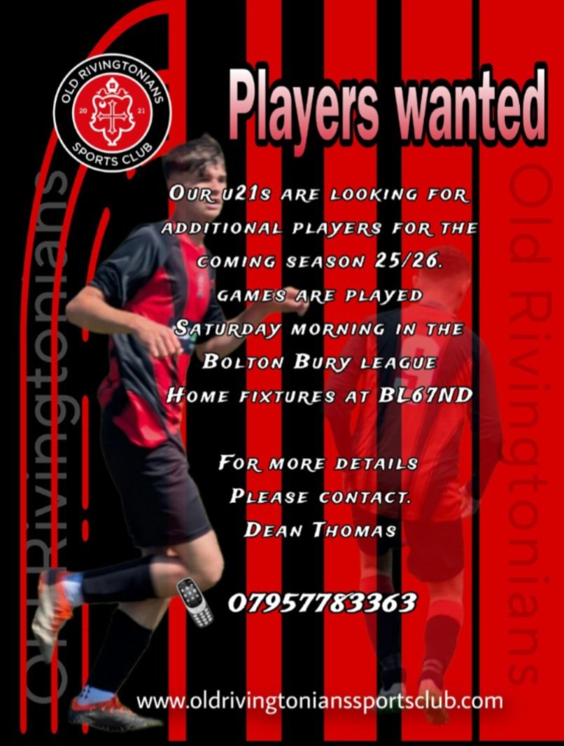 We're still on the lookout for a few players for our u21s.  If you're interested details below