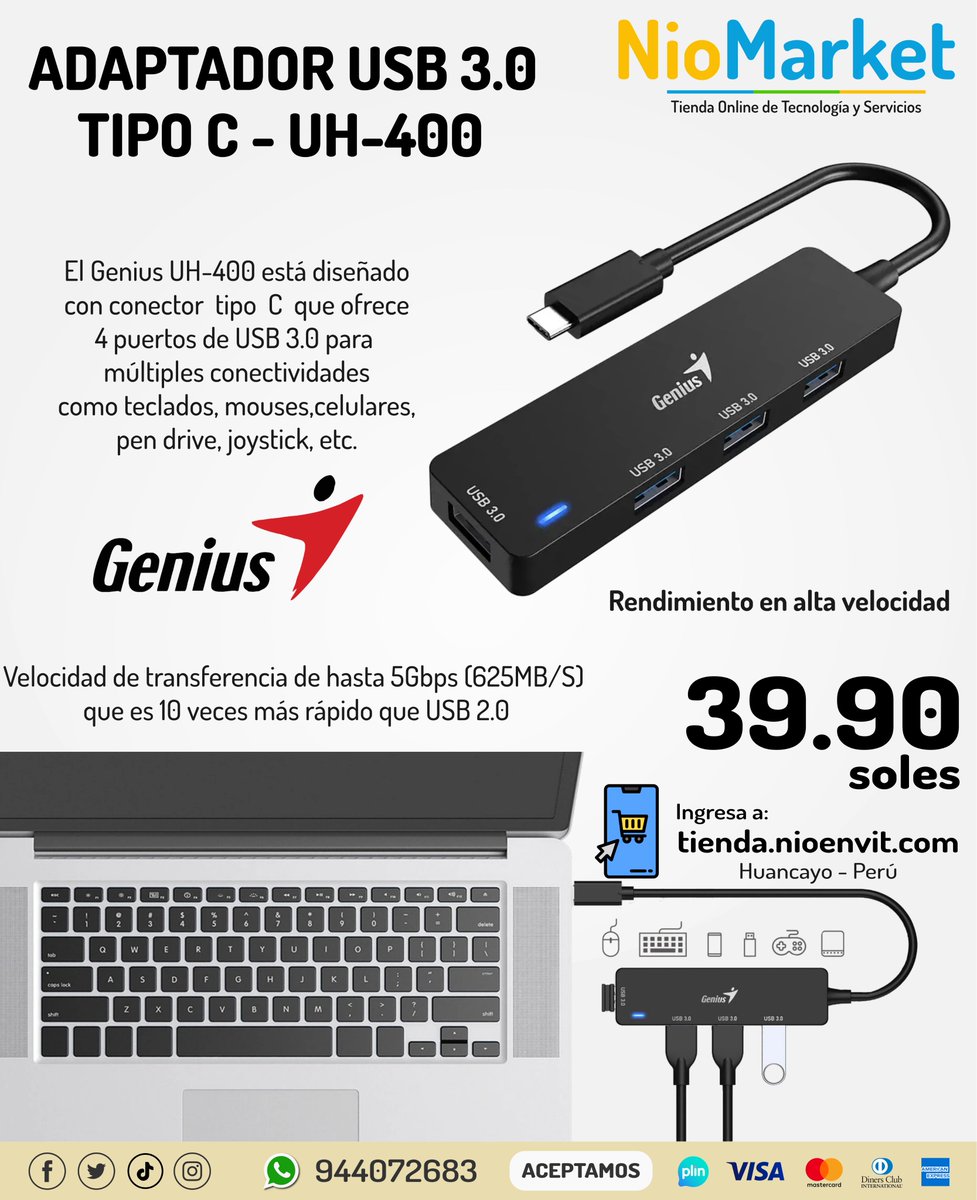 NioenviT's tweet image. 📸 ¡Adaptador USB 3.0 4 puertos - Genius! 🎥✨
🚚 Envío Gratuito a Huancayo y Tambo*
🚚 Envío a todo Junín por Shalom
📲 Cómo pedir?
👉 Envía un mensaje a nuestro WhatsApp o en nuestra tienda Online ➡ tienda.nioenvit.com/10-tecnologia
#Hubusb #adaptadorusb  #Huancayo #Junin #Eltambo