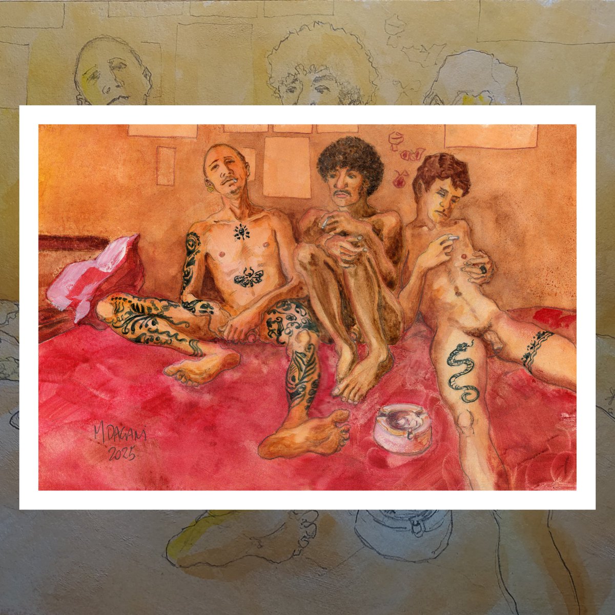 .
FOR SALE
.
"Verano en Ibiza", 2025
Watercolor, colored pencils on paper
Dimensions: 10x14inch (25x35cm)
USD$500
.
More information by DM
.
#drawings #watercolor #painting #art #ilustration #nudeart #nudefineart #visualart #gayart #gayartist