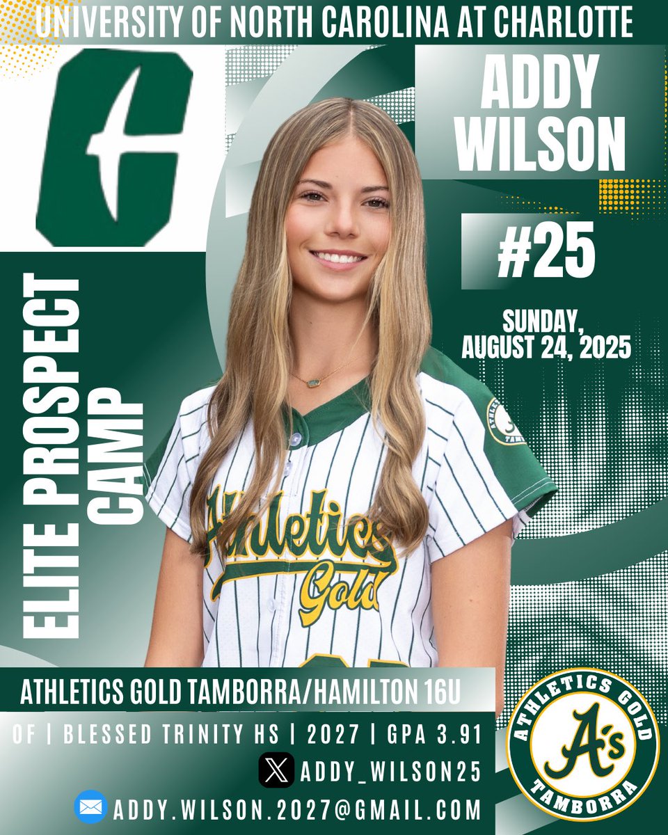 Athletics Gold Tamborra ‘09 (@athleticsgold09) on Twitter photo Thank you <a href="/CharlotteSB/">Charlotte Softball</a> for hosting our #25, <a href="/Addy_Wilson25/">Adelaide Wilson 2027</a>, for your Elite Prospect Camp! She loved being back on campus and seeing the new facilities and enjoyed the drills and interacting with the players and coaches. Go Niners!!!
<a href="/cbreault12/">Courtney Breault</a> <a href="/JakeCombs_/">Jake Combs</a> <a href="/alyssa_bilodeau/">Alyssa Bilodeau</a> Thank you <a href="/CharlotteSB/">Charlotte Softball</a> for hosting our #25, <a href="/Addy_Wilson25/">Adelaide Wilson 2027</a>, for your Elite Prospect Camp! She loved being back on campus and seeing the new facilities and enjoyed the drills and interacting with the players and coaches. Go Niners!!!
<a href="/cbreault12/">Courtney Breault</a> <a href="/JakeCombs_/">Jake Combs</a> <a href="/alyssa_bilodeau/">Alyssa Bilodeau</a>