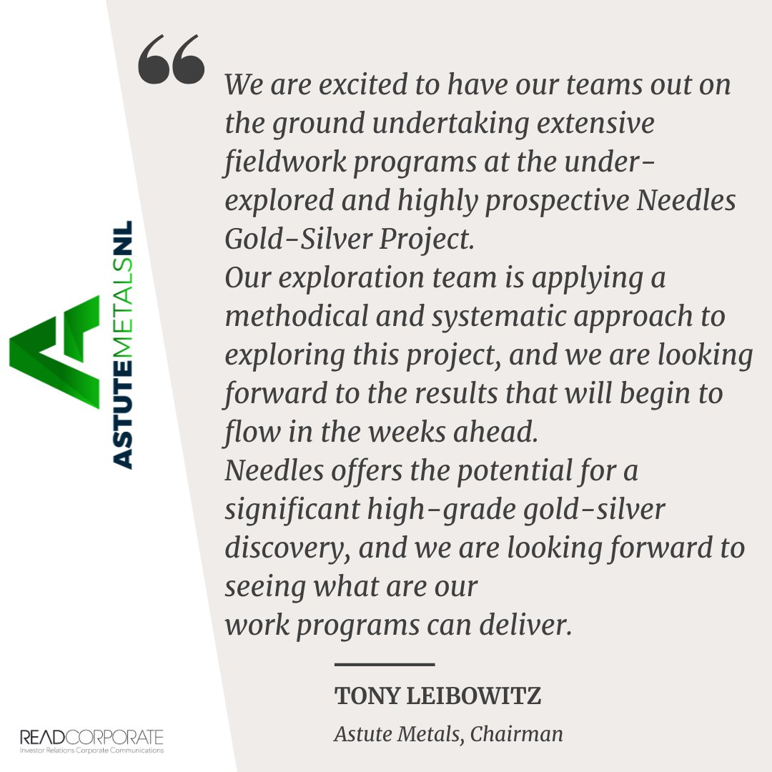 ResourcesRisingStars (@rr_stars) on Twitter photo .<a href="/AstuteMetals/">Astute Metals NL</a> kicks off its 2025 exploration campaign at the Needles gold project in Nevada, USA with an extensive soil sampling program completed ahead of upcoming drilling.
ow.ly/T6bV50WL9Po
$ASE #gold #exploration #Nevada #discovery #ASX .<a href="/AstuteMetals/">Astute Metals NL</a> kicks off its 2025 exploration campaign at the Needles gold project in Nevada, USA with an extensive soil sampling program completed ahead of upcoming drilling.
ow.ly/T6bV50WL9Po
$ASE #gold #exploration #Nevada #discovery #ASX