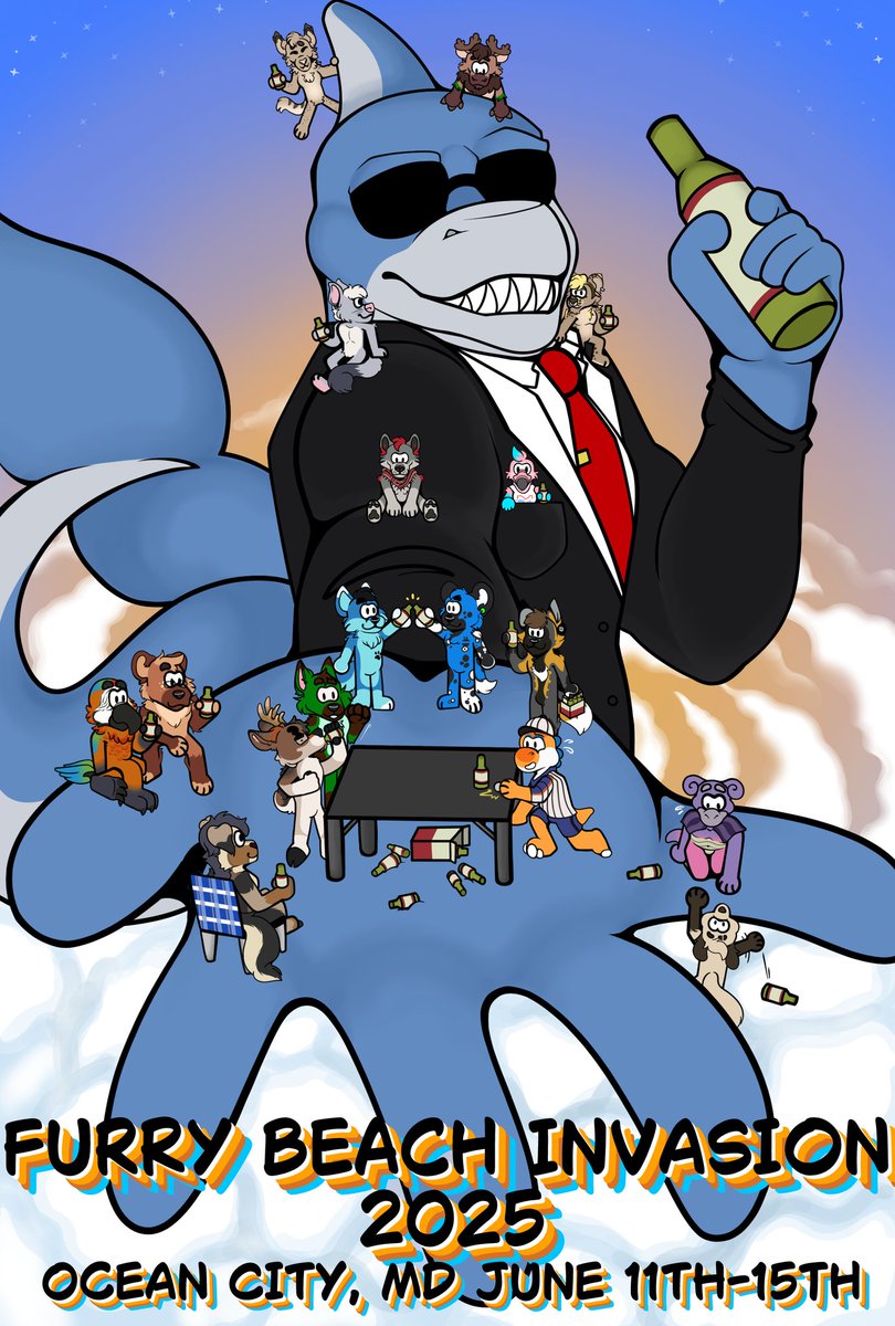 That1Trashyeen's tweet image. I'm very excited to show off a poster I got to design for a private event I've had the pleasure of going to for the past for years! 
Lots of people will be tagged below &amp;lt;3
#furryartwork #furryartist #ArtistOnTwitter #commissionsopen