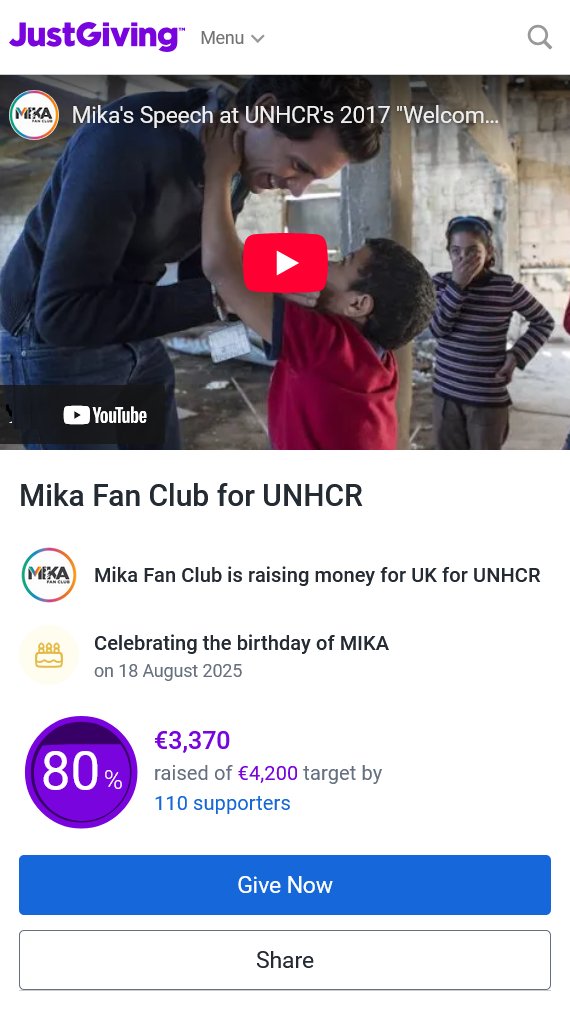 MikaFanClub's tweet image. 💙#UNHCR
We are at 80% of our goal !
This page open until August 31, so anyone who would like to make some last-minute contributions is welcome to do so!
Remember to add your #HappyBirthdayMika message and we'll make sure that he receives them!
Thank you🙏
justgiving.com/page/mfc-celeb…
