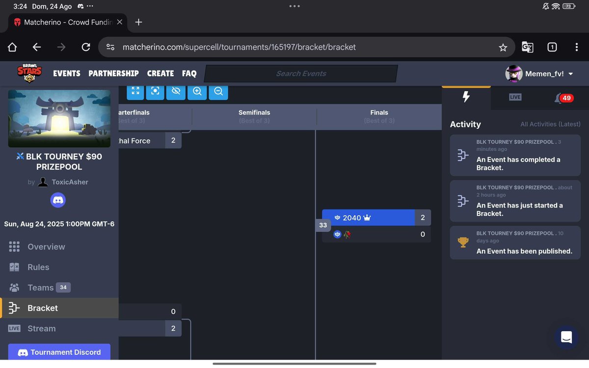 Won matcherino 90$