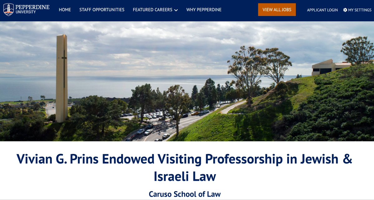 Michael Avi Helfand (@mahelfand) on Twitter photo Excited to pass along the Call for Applications for <a href="/PeppLaw/">Pepperdine Caruso Law</a>'s Vivian G. Prins Endowed Visiting Professorship in Jewish & Israeli Law.
For more info: jobs.pepperdine.edu/jobs/vivian-g-…
Or here: apply.interfolio.com/172143 Excited to pass along the Call for Applications for <a href="/PeppLaw/">Pepperdine Caruso Law</a>'s Vivian G. Prins Endowed Visiting Professorship in Jewish & Israeli Law.
For more info: jobs.pepperdine.edu/jobs/vivian-g-…
Or here: apply.interfolio.com/172143