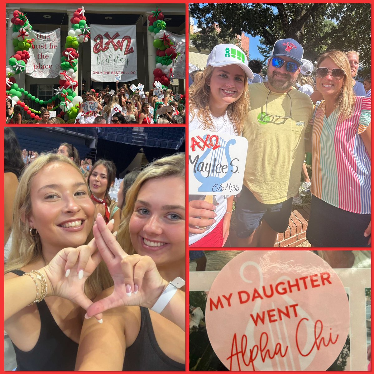 Excited for all the memories ahead with her new sisters in Alpha Chi Omega! ❤️💚 #BidDay #AXΩ #HottyToddy