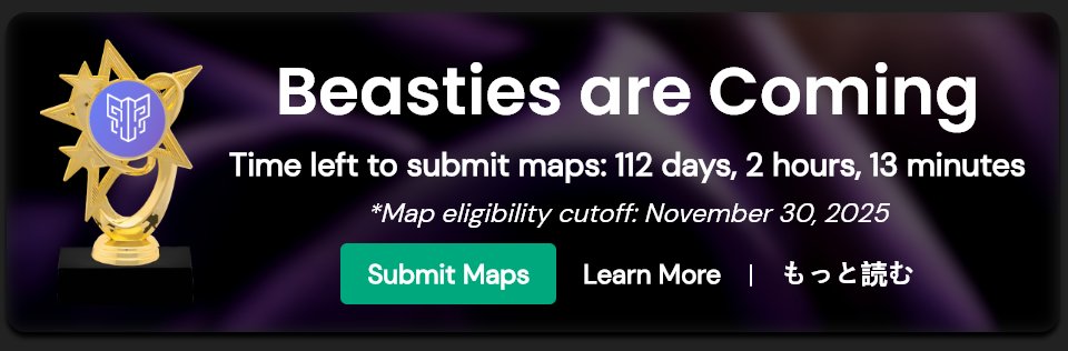 BeastSaberNews's tweet image. 🚨 IT'S HERE! 🚨
Submissions for the 2025 BeastSaber Mapping Awards are officially open now through December 14, 2025!  
Get all the info on changes: bsaber.com/the-beastsaber…
Submit maps here: saera.dev/beasties
