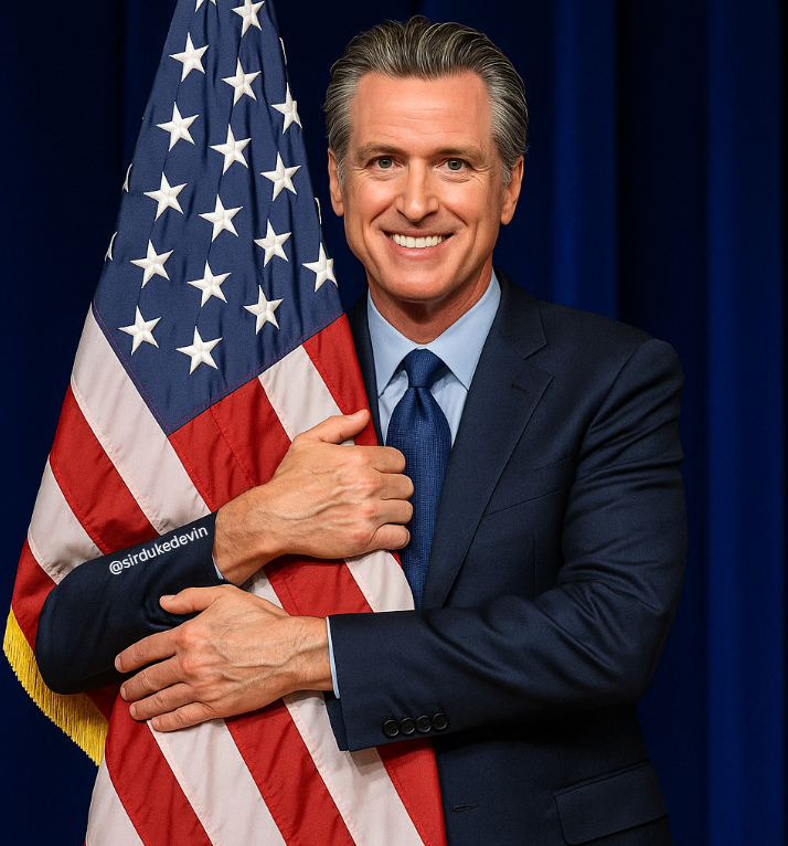 Devin Duke (@sirdukedevin) on Twitter photo Many people are saying Gavin has the most patriotic flag hug. Many people are saying Gavin has the most patriotic flag hug.