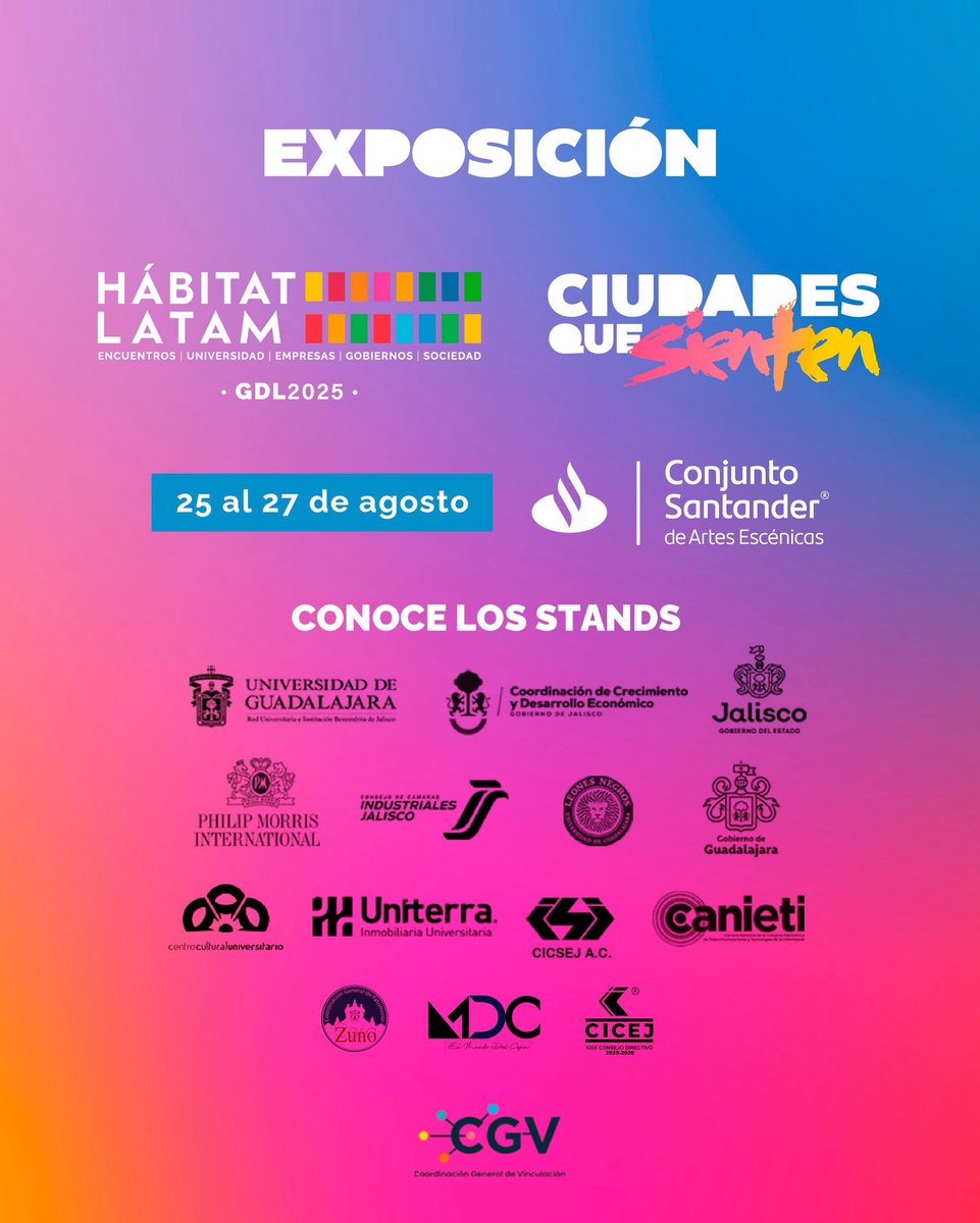 Estamos listas y listos para #HábitatLatamGDL. Visita la Expo en el lobby principal de <a href="/ConjSantander/">Conjunto Santander</a>. 😄

Estos son los stands que nos acompañarán. ☝🏼🏙️

#CiudadesQueSienten