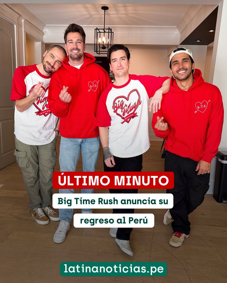 Latina_Noticias's tweet photo. Big Time Rush anuncia regreso a Perú. La banda estadounidense que se hizo mundialmente conocida por la serie de televisión de Nickelodeon del mismo nombre, anunció su regreso a Perú como parte del tour World-Wider.

Más información en https://t.co/nmC3XCpXfP https://t.co/GZWby6o9D2