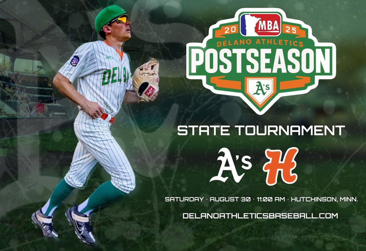 This Saturday! ⚾️
Athletics fans—make your way to Veterans Memorial Field in Hutchinson as we take on the Hutchinson Huskies in the Class B State Tournament Quarterfinals.

📍 Hutchinson
🕚 11:00 AM First Pitch

You’ve packed the stands all summer—let’s keep it rolling! 🧡💚