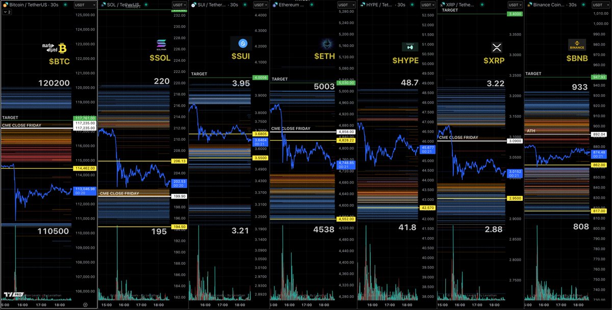 Screenshot of liquidation levels for BTC, ETH, SOL and other cryptos