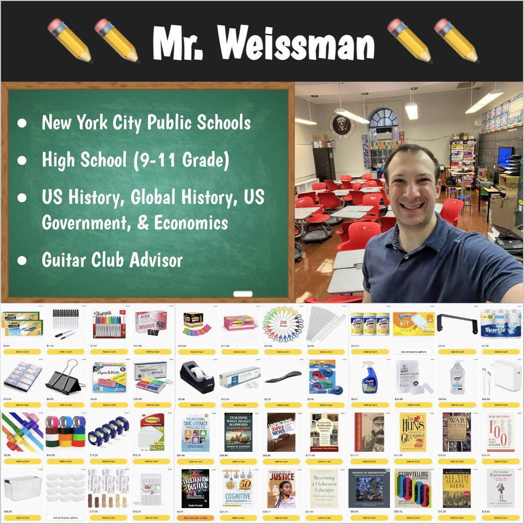 IMW2108's tweet photo. Hey @hwinkler4real !  I teach high school history in NYC

Due to budget cuts, we’re struggling with basic supplies for the upcoming school year

Can you retweet to #clearthelist for my students and help me create the next generation of historians?

➡️ https://t.co/g8FDaIdEbT https://t.co/jVJjIYazTz