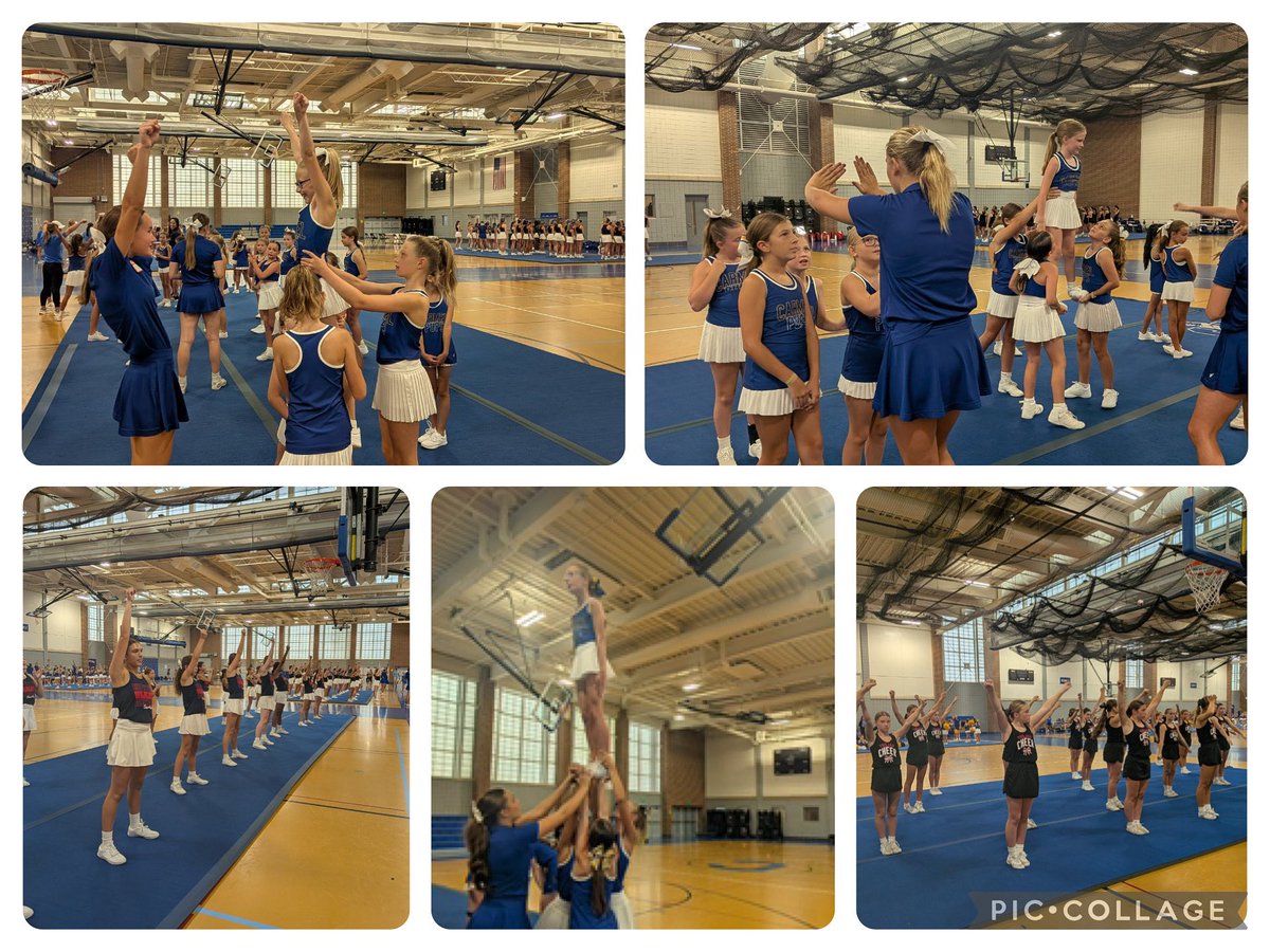 Had a wonderful day working with the future of Carmel cheerleading❤️📣Thank you @carmelpups_cheer @creeksidecheerleading @carmelmscheer @clmtrojancheer for a great cheer clinic.See you at Share the Spirit! #greyhoundnation #chscheer #gohounds #💙💛🤍 #cheerfamily #futuregreyhound