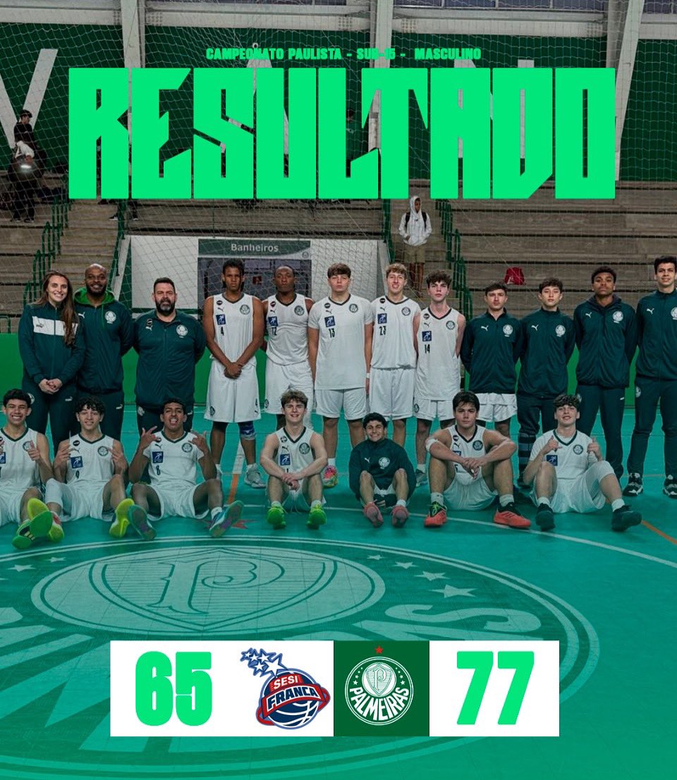 Grande vitória em terras Francanas😍

Verdão faz jogo perfeito e superou a tradicional equipe do Franca por 77 a 65 pelo Paulista Sub-15 neste domingo.

#BasquetePalestrino #CriasDoPalestra #AvantiBasqueteSEP