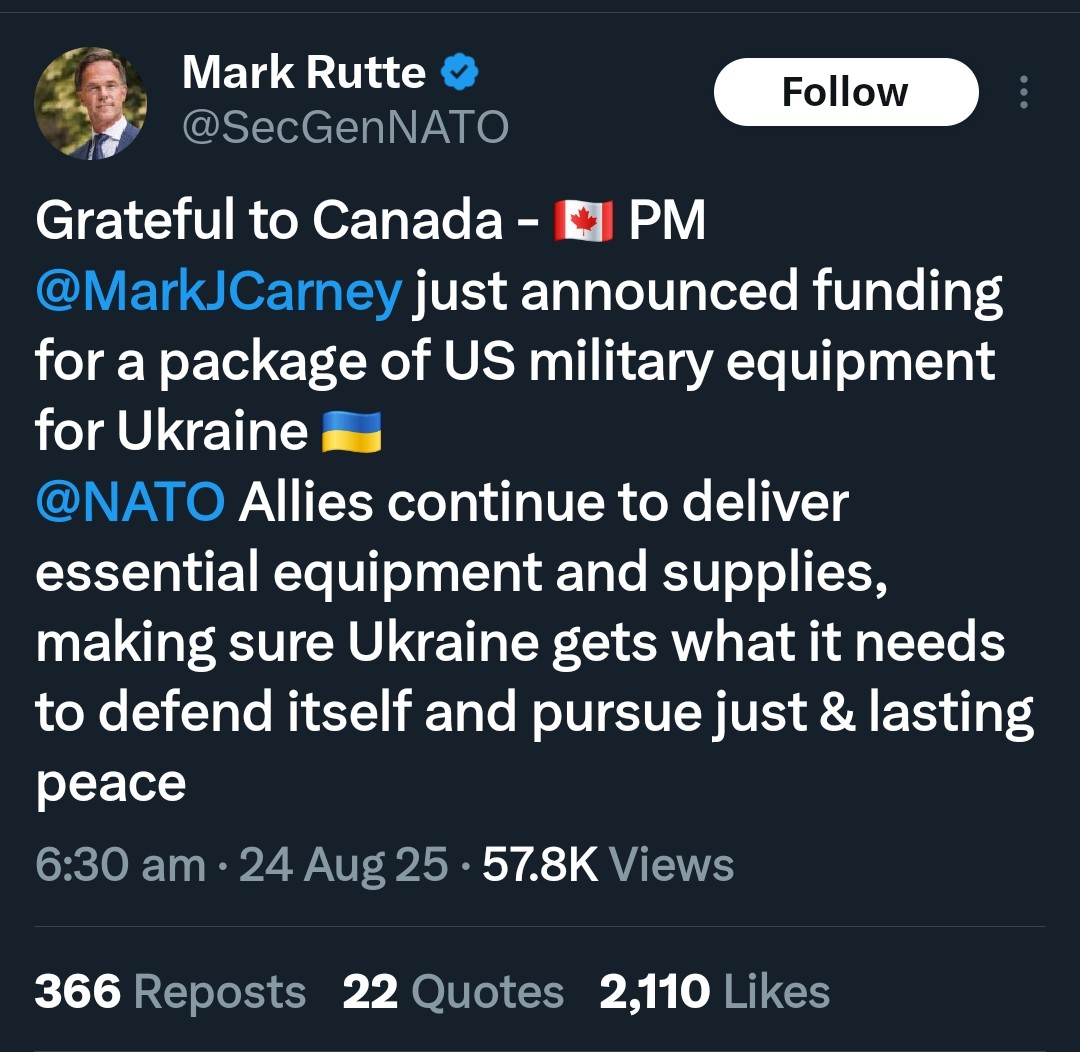 ktagseth's tweet photo. @Smil3yAngel He sneaked over to Kiev, gave another $2billion to Banderist Ukraine, and announced sending Canadian soldiers to war.

He's trying to buy a seat at the #FascistEU/NATO coalition of the unWilling table after being humiliated.

He made everything worse. Canada is now a target. https://t.co/UsPBbrzmGg