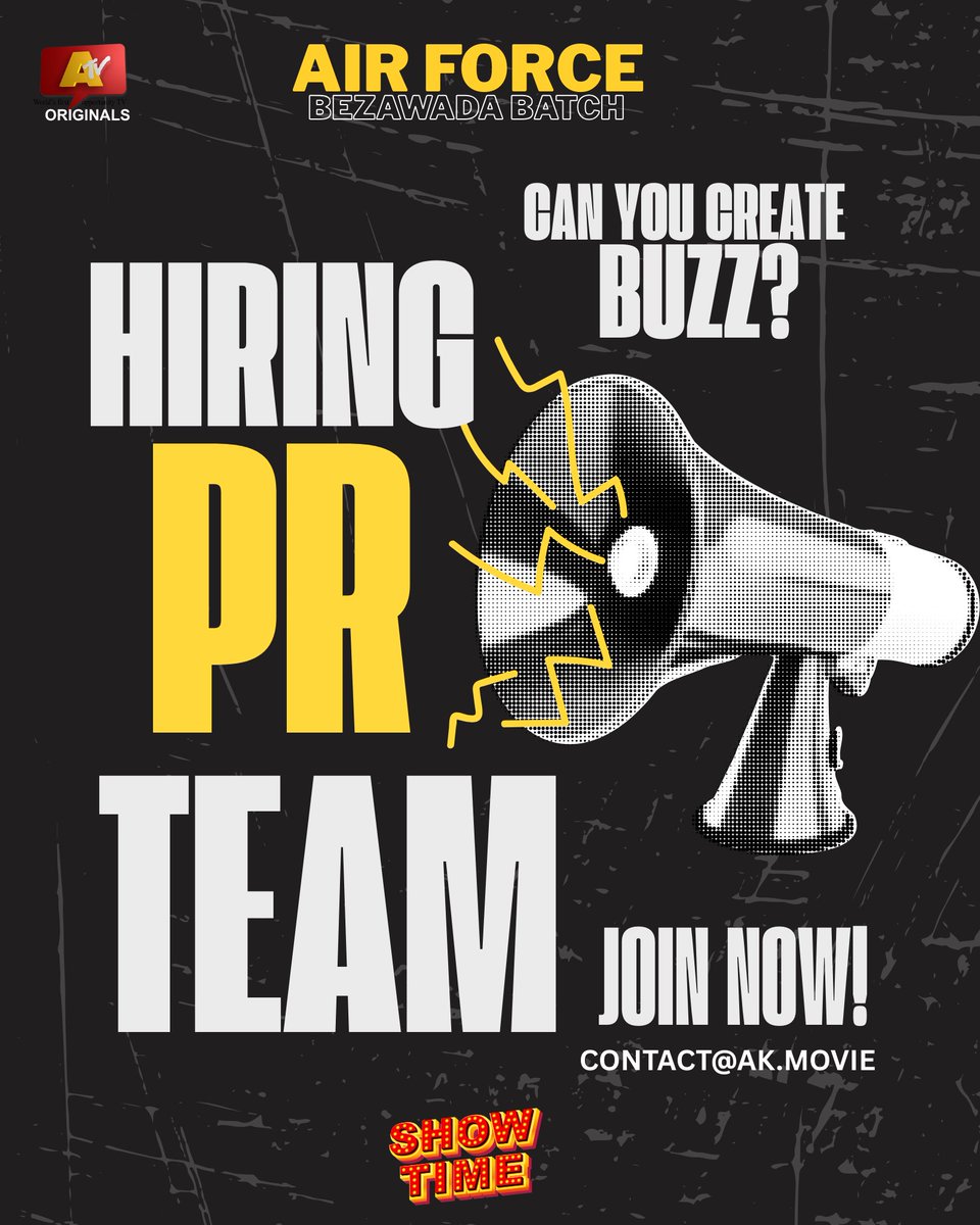 AK Entertainments (@akentsofficial) on Twitter photo 🚨 Calling All PR Mavericks!
Can YOU create the BUZZ? 📢
Join our PR Team and be the voice of cinema’s next revolution 🎥
📩 contact@ak.movie
#AirForce - Bezawada Batch 🎬
#ShowTime #CinemaTeeddamRandi
<a href="/ATVOriginals/">ATV Originals</a> <a href="/AnilSunkara1/">Anil Sunkara</a> <a href="/AKentsOfficial/">AK Entertainments</a> 🚨 Calling All PR Mavericks!
Can YOU create the BUZZ? 📢
Join our PR Team and be the voice of cinema’s next revolution 🎥
📩 contact@ak.movie
#AirForce - Bezawada Batch 🎬
#ShowTime #CinemaTeeddamRandi
<a href="/ATVOriginals/">ATV Originals</a> <a href="/AnilSunkara1/">Anil Sunkara</a> <a href="/AKentsOfficial/">AK Entertainments</a>