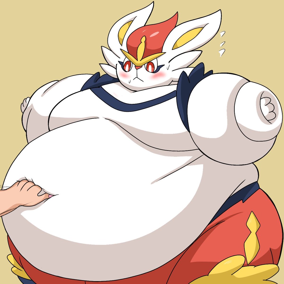 ふっくらエースバーンのお腹を触るよ〜